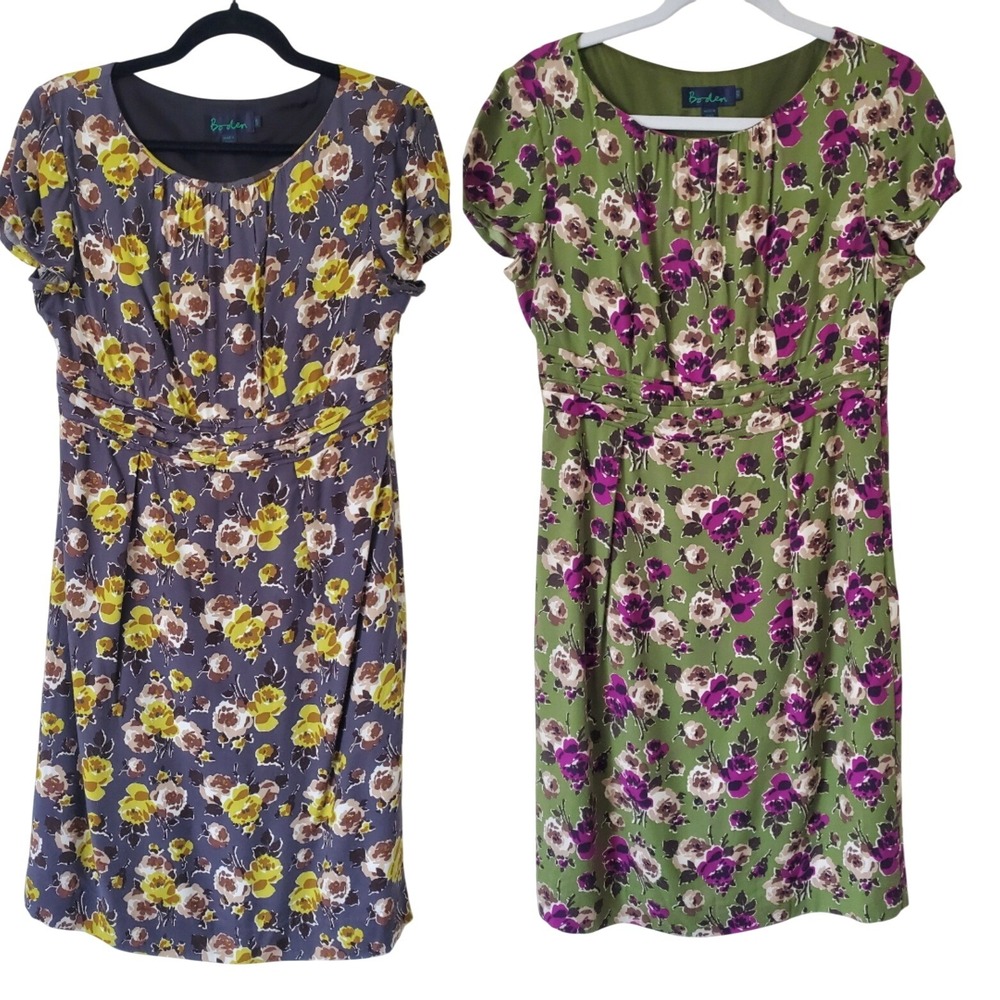 Boden Floral Midi Dress - Olive Green & Slate Blue